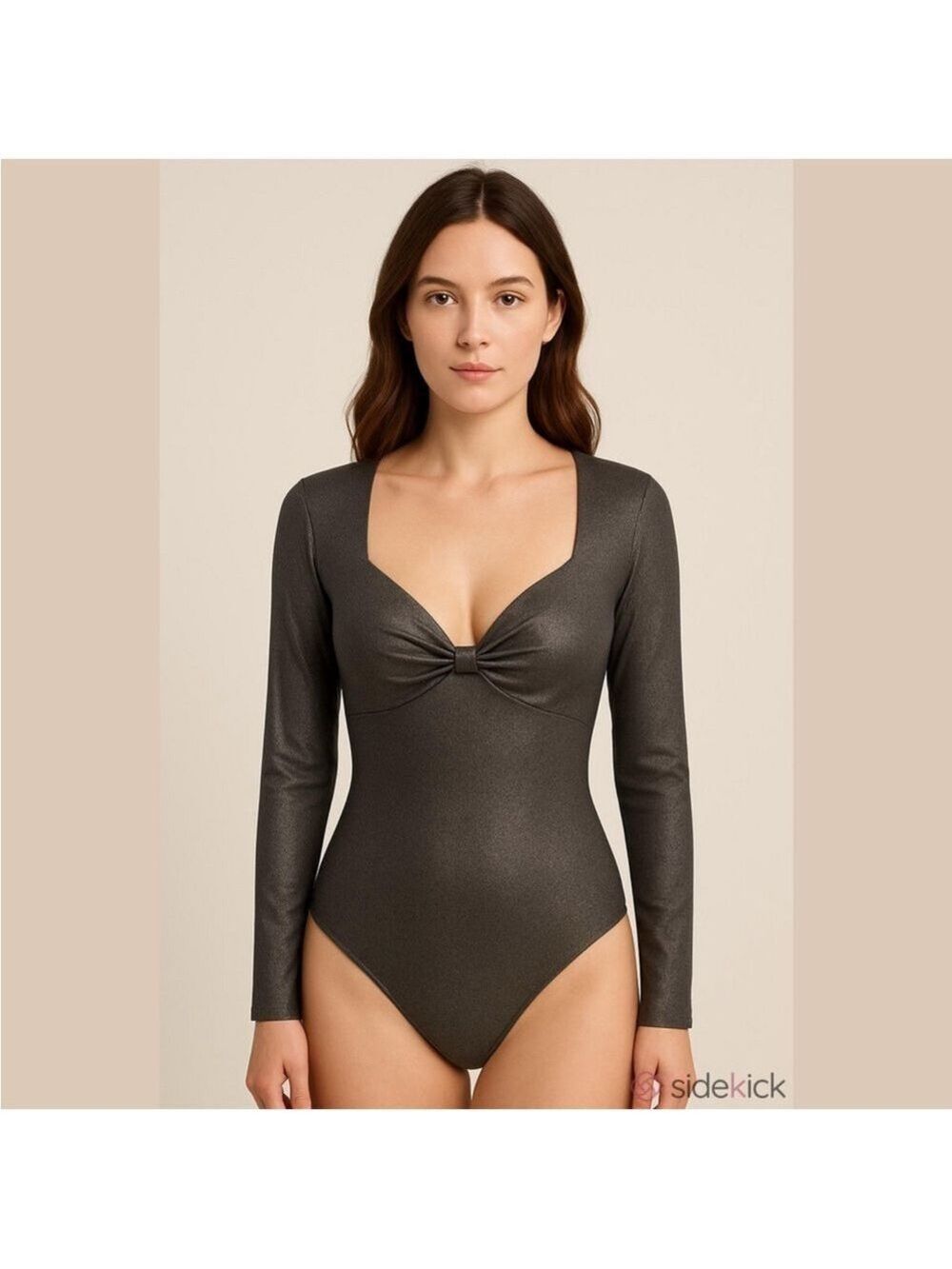 Express gray with black metallic body suit with twist front Woman’s size XL - Picture 1 of 12